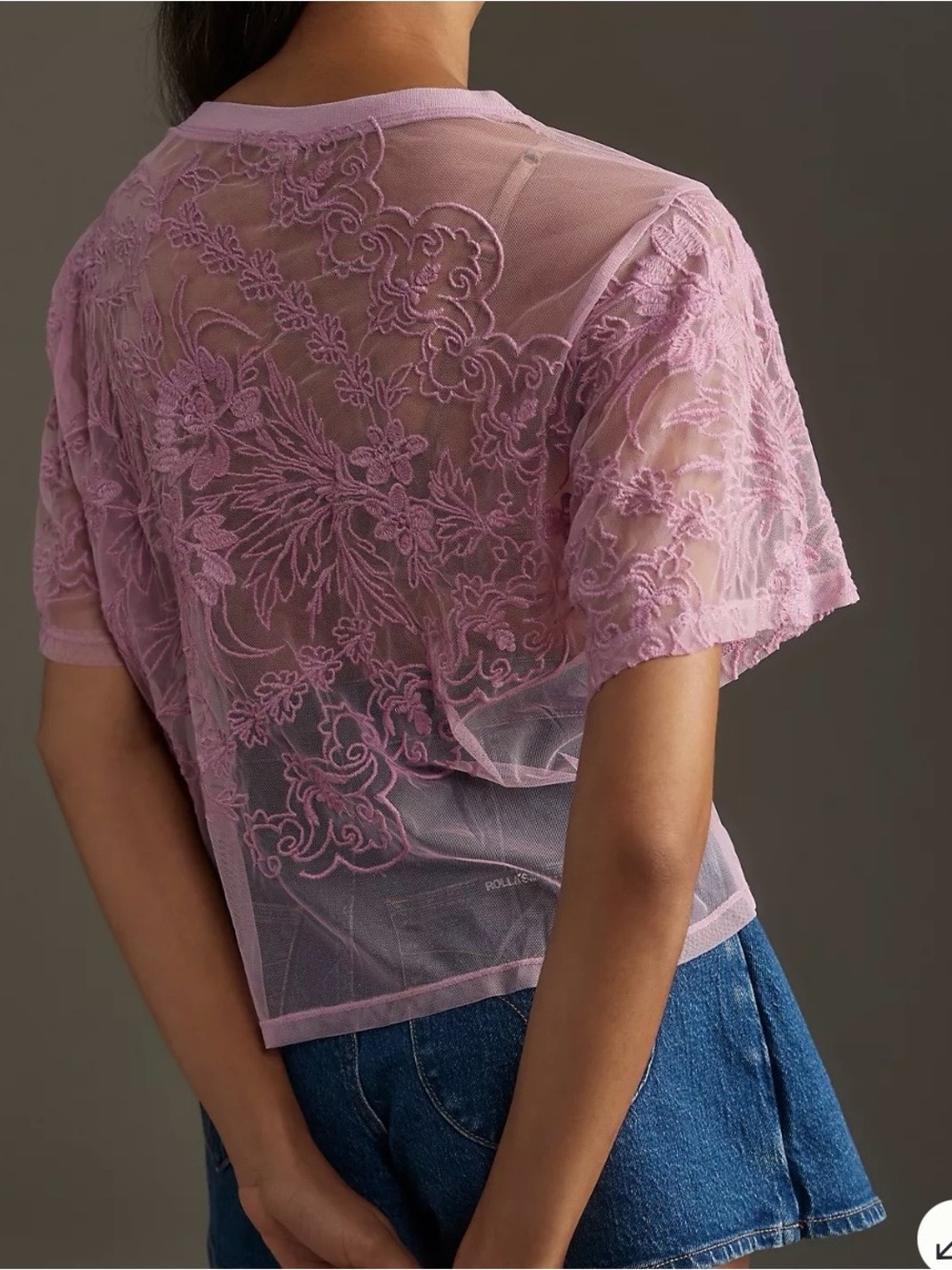 By Anthropologie Short-Sleeve Embroidered Mesh Blouse Top Sheer medium - Picture 2 of 12